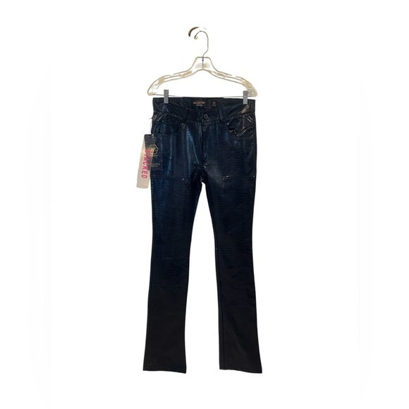 MAJESTIK Bold Faux Leather Black Croc-Embossed Stacked Pants Size 32 NWT - Picture 4 of 16